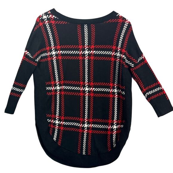 Express 90s 3/4 Sleeve Black Red White Plaid Festive Holiday Sweater Women XS - Picture 2 of 7
